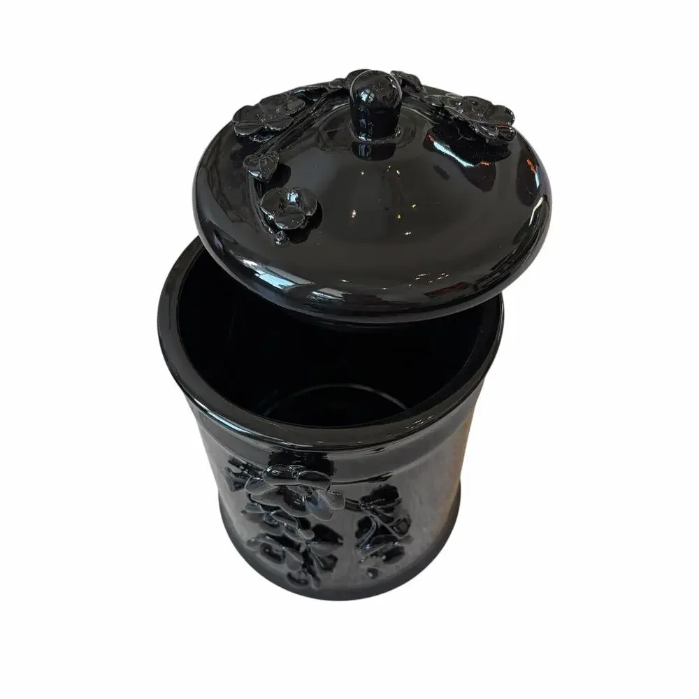 Potters Studio Black 3D Floral Canister w/ Lid 8.5in Halloween Cookie Jar NEW